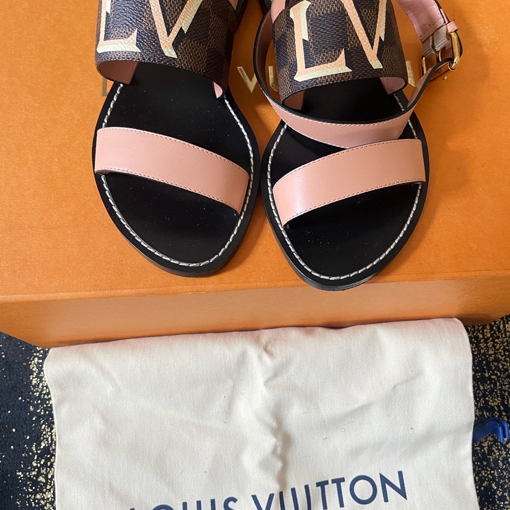 Louis Vuitton Calfskin Damier Ebene Passenger Flat Sandals - Picture 2 of 10